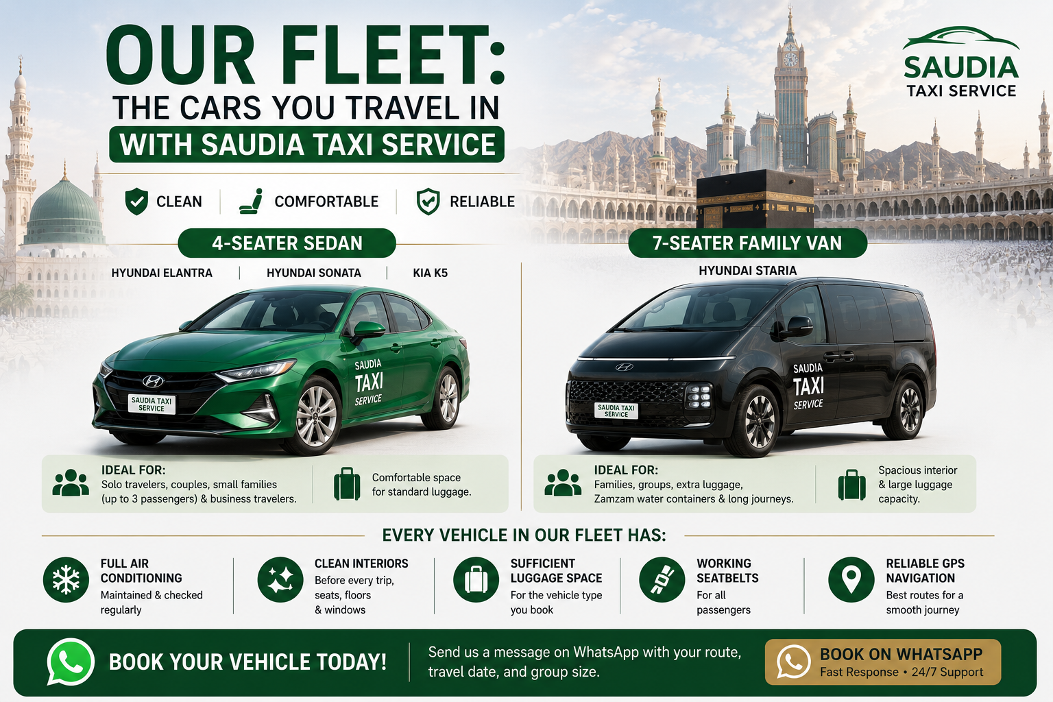 Our Fleet: The Cars You Travel In with Saudia Taxi Service